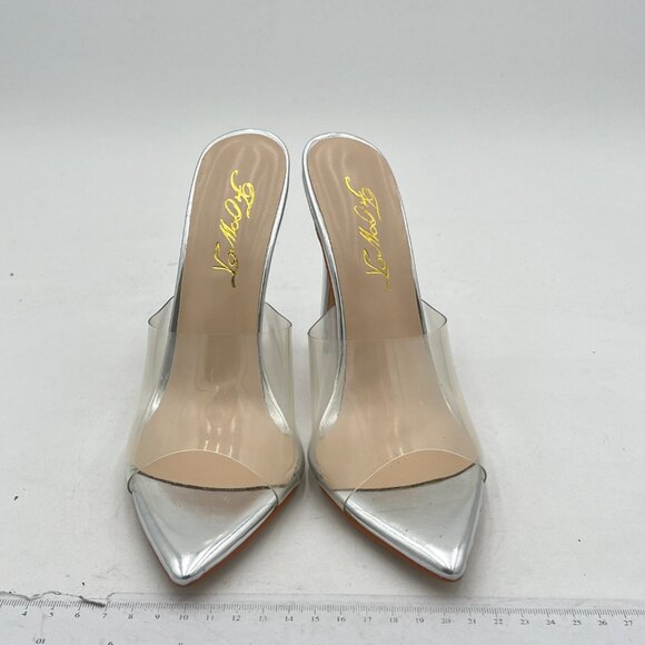 FOWT Silver Clear Mule Pointed Open Toe Slippers with Sexy High Heel Sandals - Picture 3 of 8